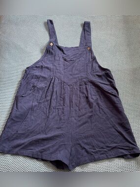 NWT Anrabess navy blue linen overalls shorts with pockets and adjustable straps